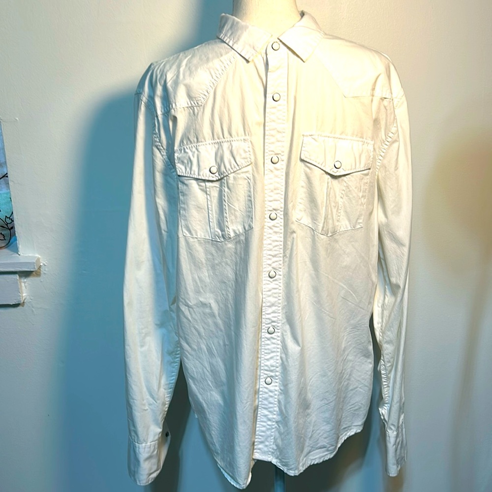 LEVI’S Original Brand White Western Large Mens Snap Button Up LongSleeve Shirt